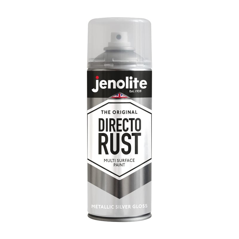 JENOLITE طلاء بخاخ JENOLITE Directorust للمعادن - فضي - لمسة نهائية معدنية لامعة للاستخدام الداخلي والخارجي - أسطح متعددة للمعادن والبلاستيك والسيراميك والخشب والأسطح الصدئة - 400 مل (13.52 أونصة سائلة) - Image 1